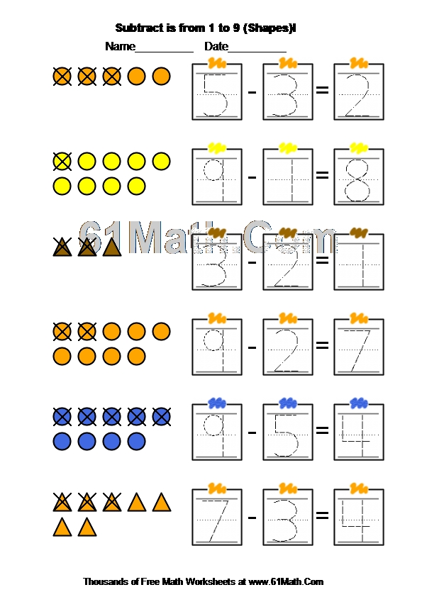 Subtract is from 1 to 9 (Shapes)I