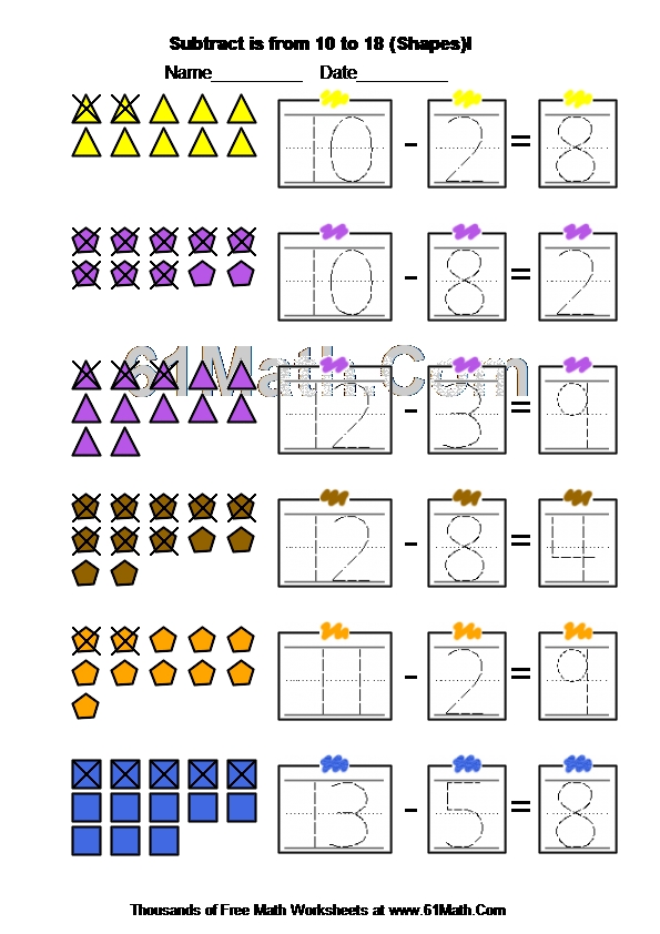 Subtract is from 10 to 18 (Shapes)I