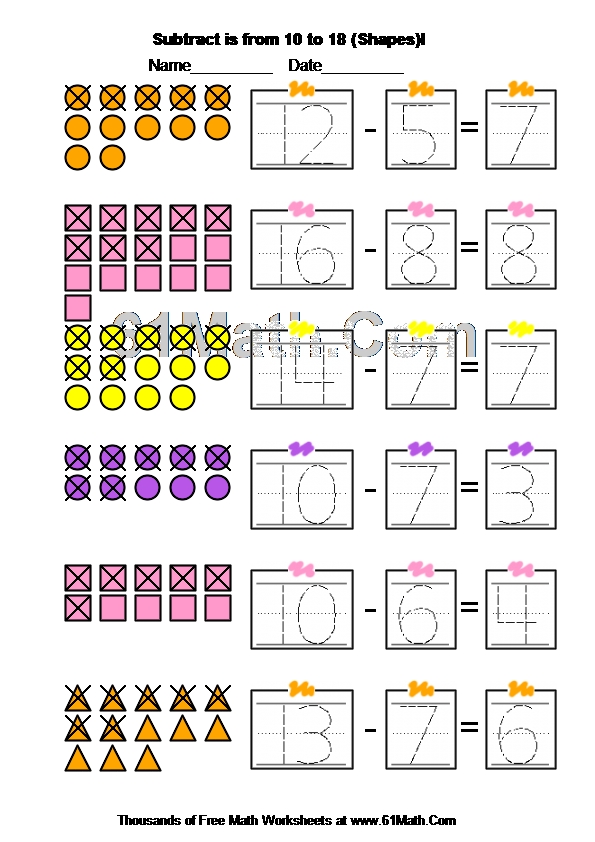 Subtract is from 10 to 18 (Shapes)I
