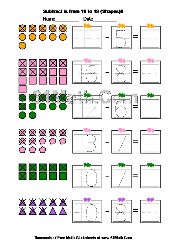 Subtract is from 10 to 18 (Shapes)II