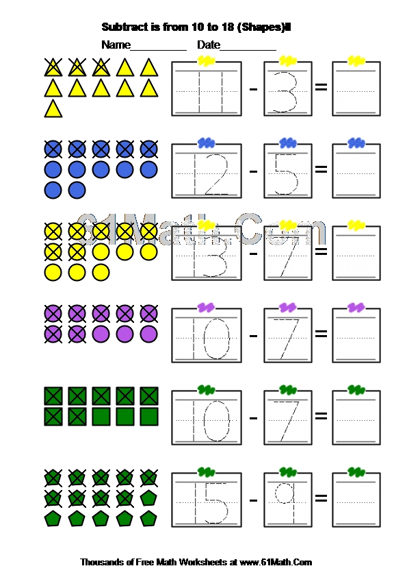 Subtract is from 10 to 18 (Shapes)II
