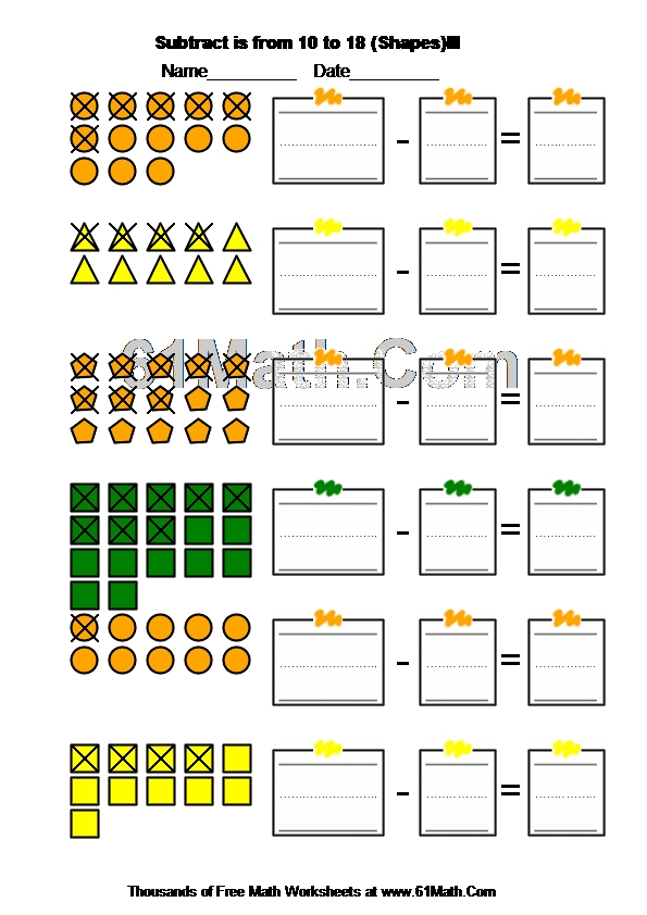 Subtract is from 10 to 18 (Shapes)III
