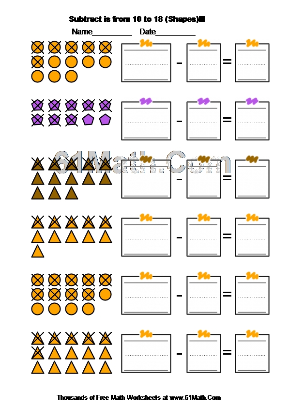 Subtract is from 10 to 18 (Shapes)III