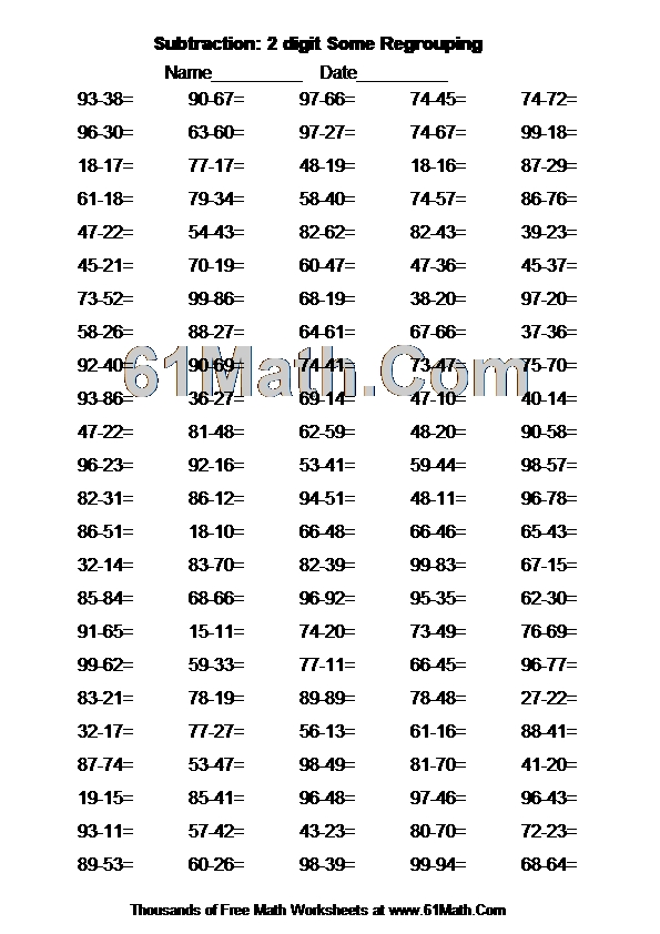 Subtraction: 2 digit Some Regrouping