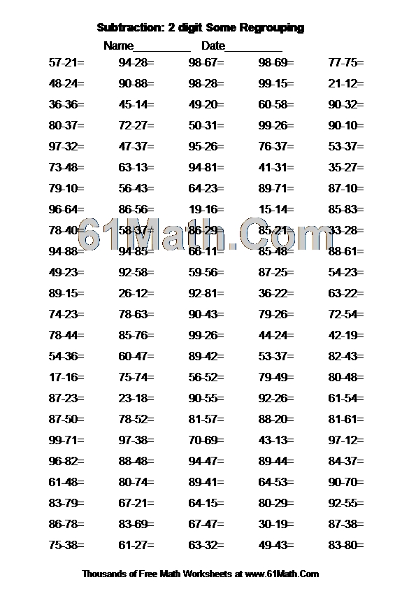 Subtraction: 2 digit Some Regrouping