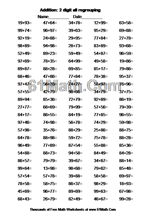 Addition: 2 digit all regrouping