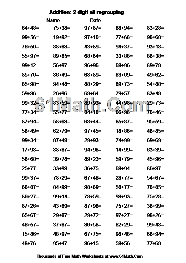 Addition: 2 digit all regrouping