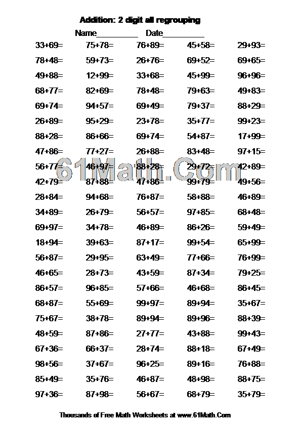 Addition: 2 digit all regrouping