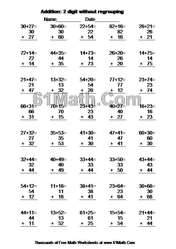 Addition: 2 digit without regrouping