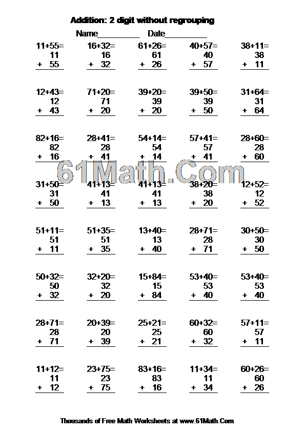 Addition: 2 digit without regrouping