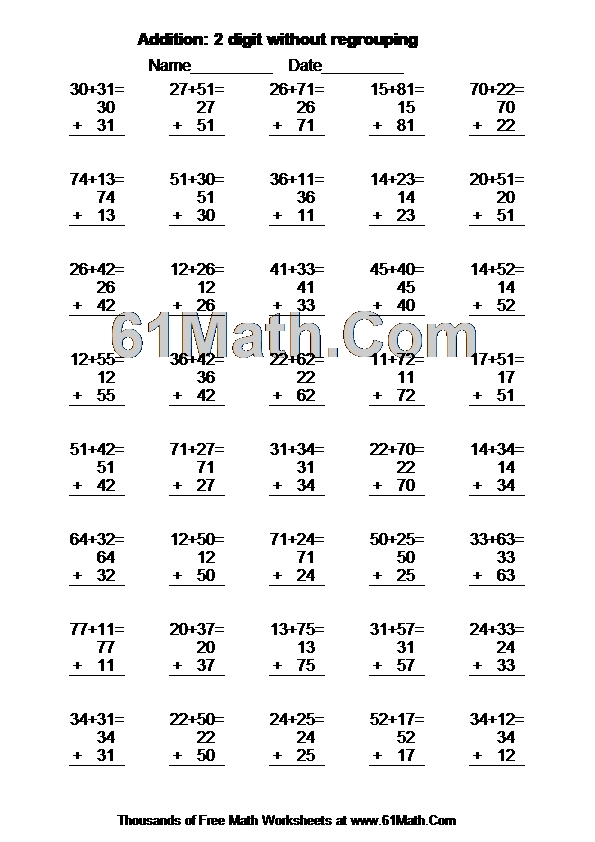 Addition: 2 digit without regrouping