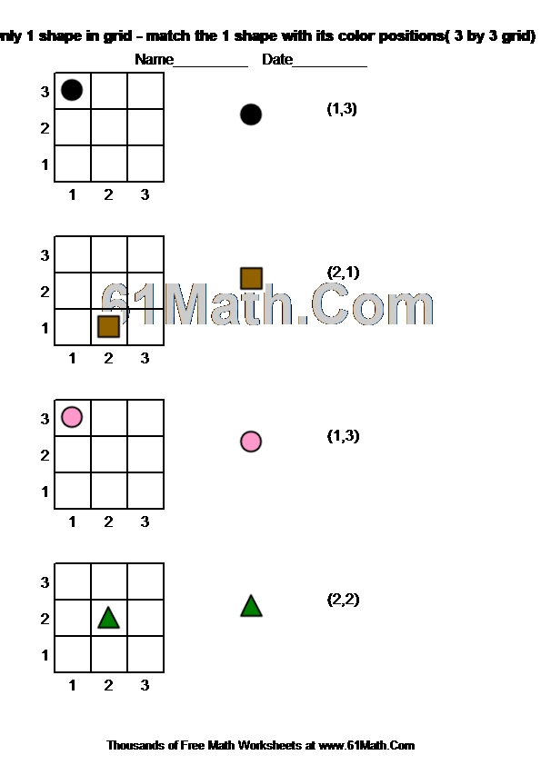 Only 1 shape in grid - match the 1 shape with its color positions( 3 by 3 grid)