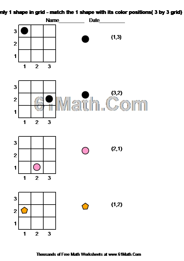 Only 1 shape in grid - match the 1 shape with its color positions( 3 by 3 grid)