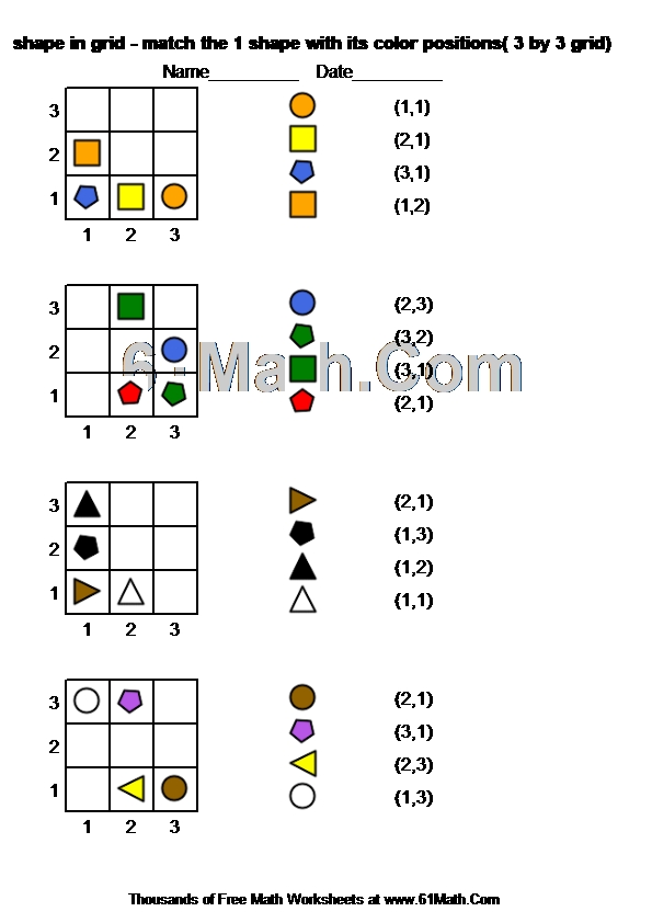 shape in grid - match the 1 shape with its color positions( 3 by 3 grid)