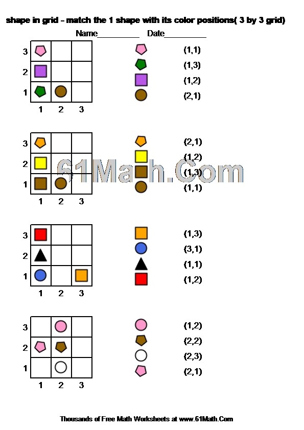 shape in grid - match the 1 shape with its color positions( 3 by 3 grid)