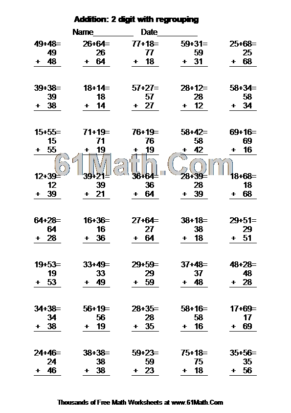 Addition: 2 digit with regrouping