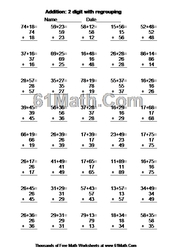 Addition: 2 digit with regrouping