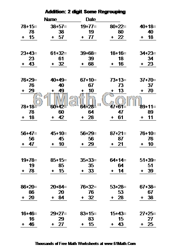 Addition: 2 digit Some Regrouping