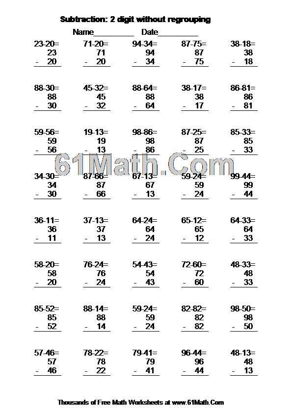 Subtraction: 2 digit without regrouping