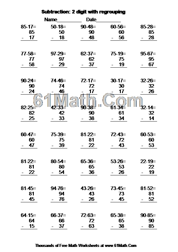 Subtraction: 2 digit with regrouping