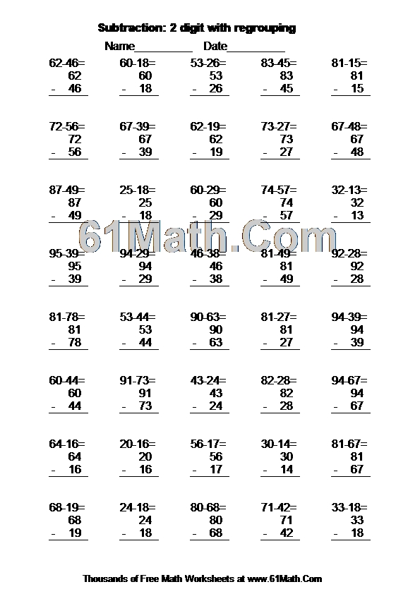 Subtraction: 2 digit with regrouping