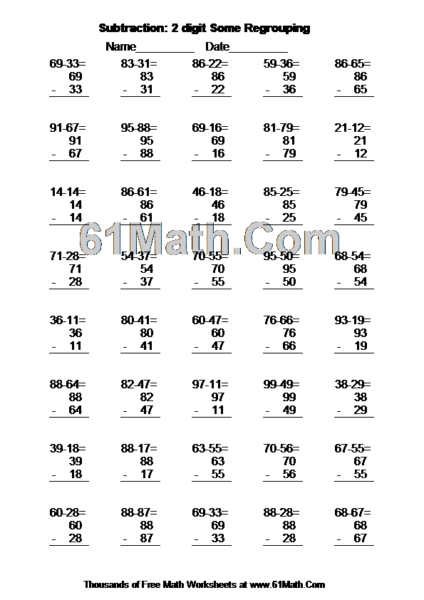 Subtraction: 2 digit Some Regrouping