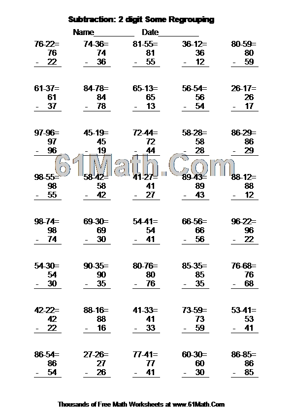 Subtraction: 2 digit Some Regrouping