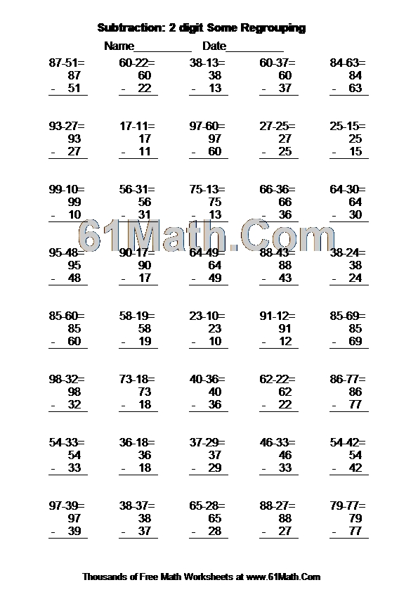 Subtraction: 2 digit Some Regrouping