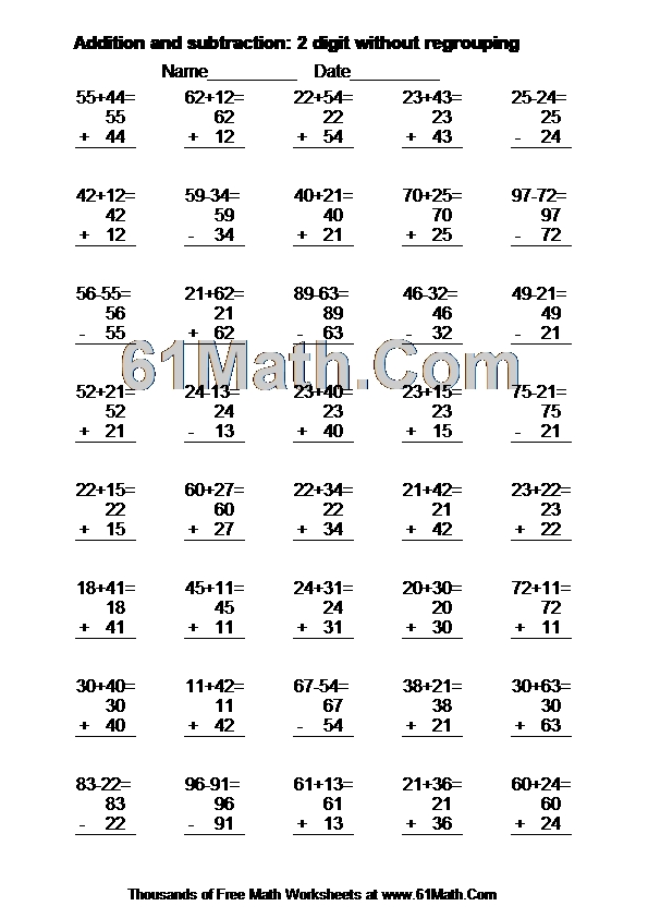 Addition and subtraction: 2 digit without regrouping