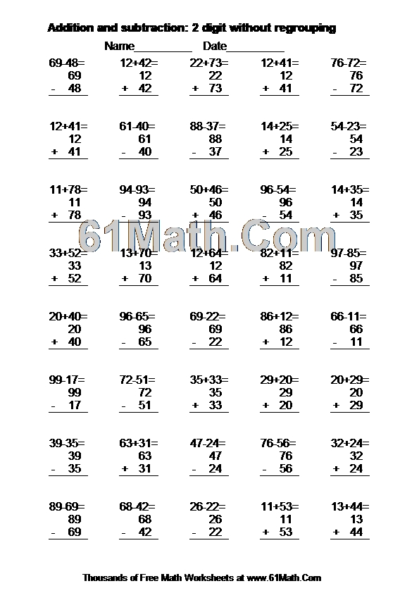 Addition and subtraction: 2 digit without regrouping