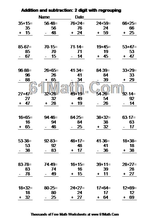 Addition and subtraction: 2 digit with regrouping