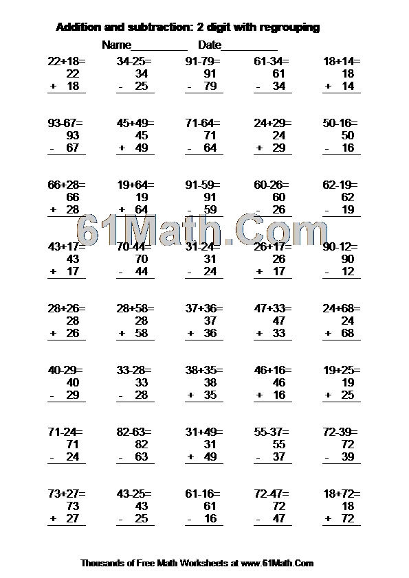 Addition and subtraction: 2 digit with regrouping