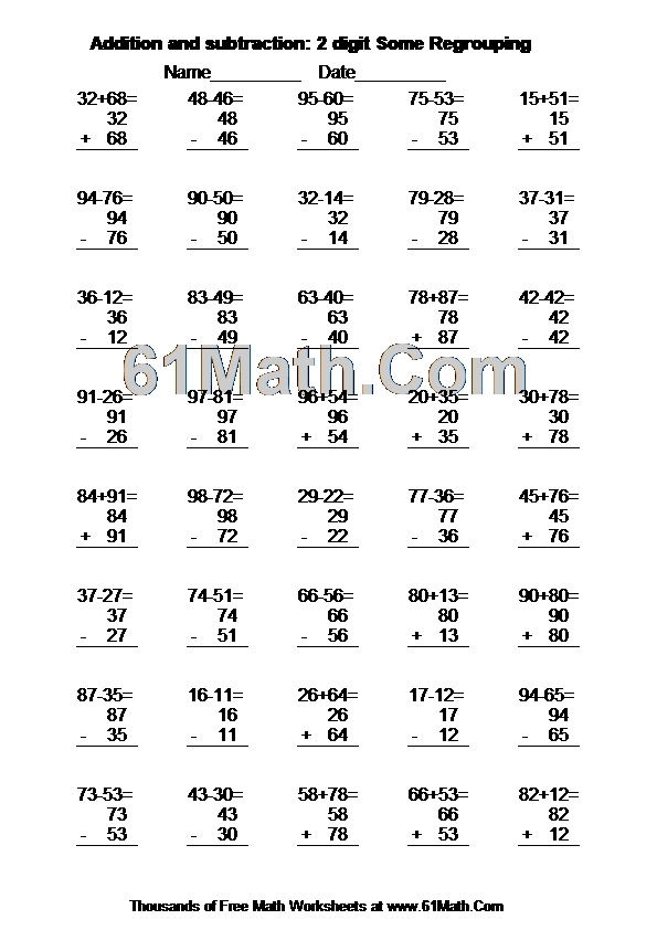 Addition and subtraction: 2 digit Some Regrouping