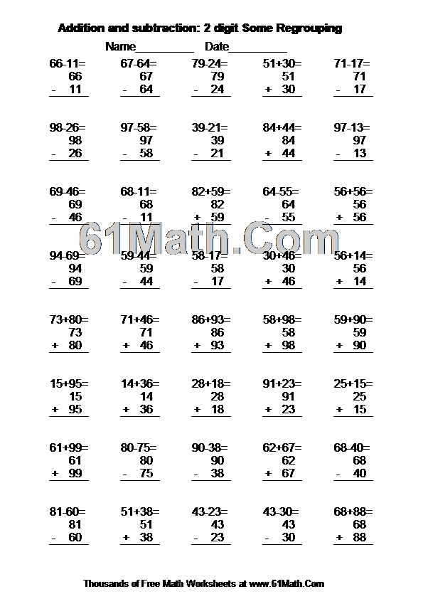 Addition and subtraction: 2 digit Some Regrouping