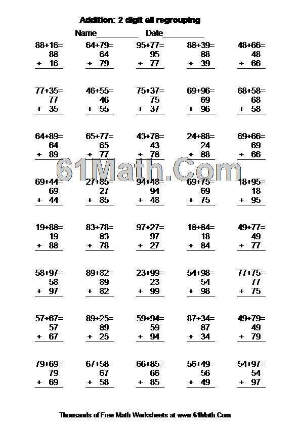 Addition: 2 digit all regrouping