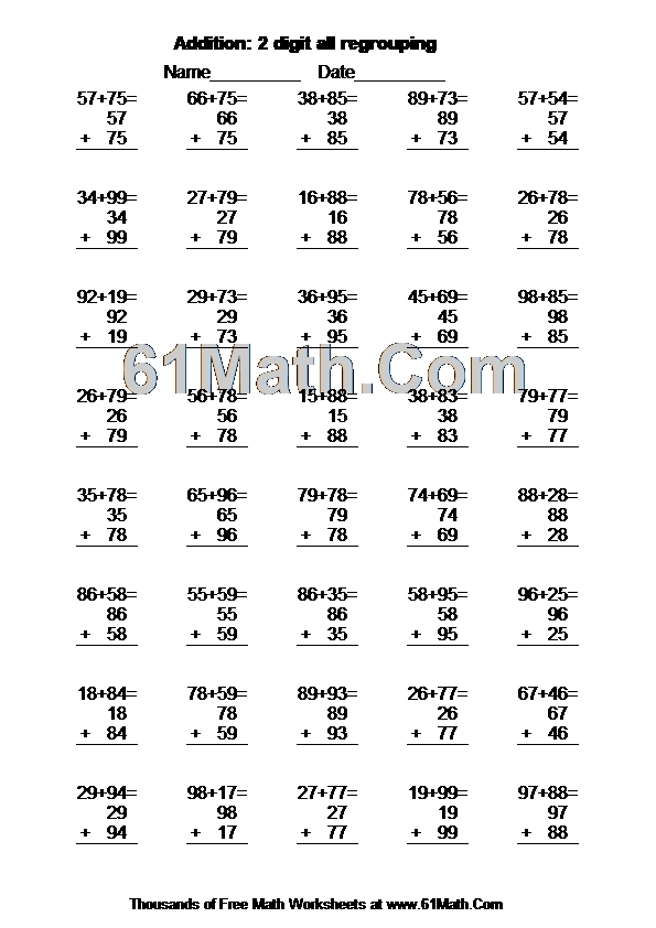 Addition: 2 digit all regrouping