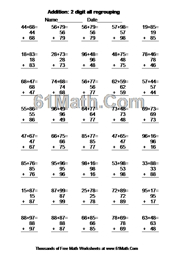 Addition: 2 digit all regrouping