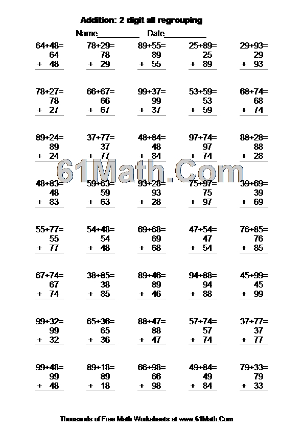 Addition: 2 digit all regrouping