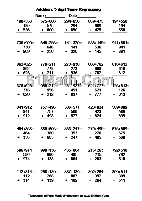 Addition: 3 digit Some Regrouping