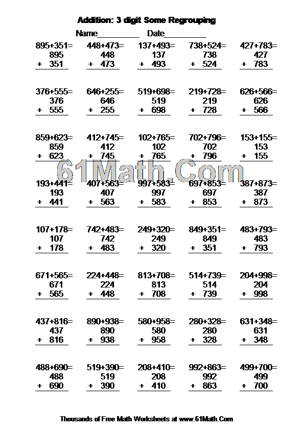 Addition: 3 digit Some Regrouping